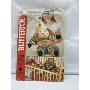 Butterick Clown Doll Coverlet & Pillow Cover Pattern 213 Size 22" Tall Old Worn